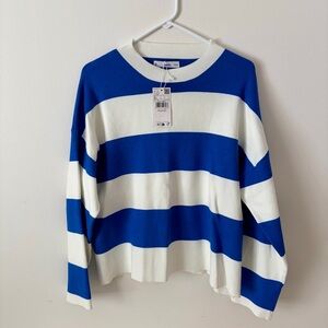Mango Blue and White Striped Sweater